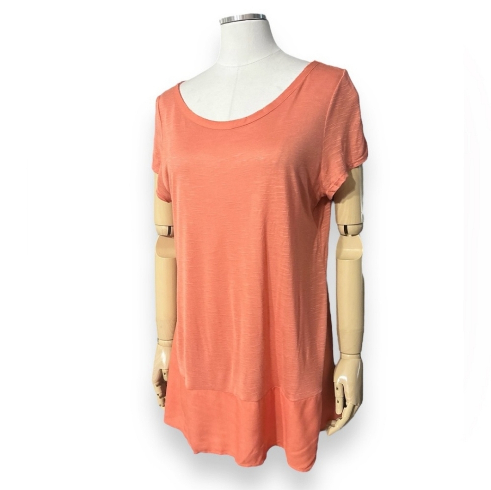 POSTMARK x ANTHROPOLOGIE Coral Raw Edge Scoop Neck Oversized Mixed Material Top